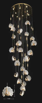 Escada em espiral duplex pegar lustre vazio Casamento pavão LED lâmpada de teto lustre acrílico luzes decorativas penduradas para o palco e hotel