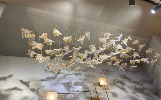 Customizado Made Hotel Lobby Decorative Glass Pendant Light Modern Led Ceiling Chandelier Lighting Acessórios de folhas de ouro