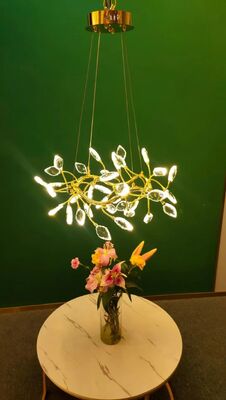 Nova Luminária Pendente de Teto LED Decorativa Moderna para Sala de Estar com Lustre de Cristal em Forma de Folha de Luxo