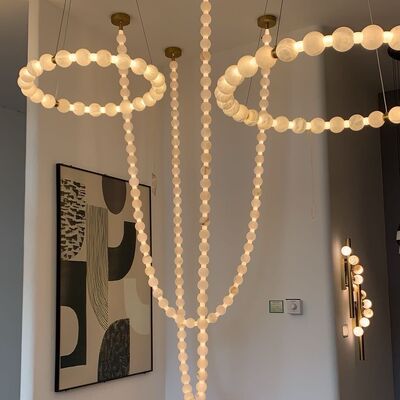 Colar Longo Pingente Conector de Contas de Mármore Luminária de Contas de Oração Budista Decoração Escada Duplex Grande Lustre Luminária