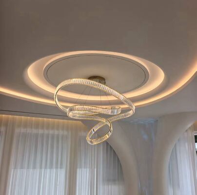 Estilo italiano Minimalista Cristal Lustreiro Luz de luxo para alto teto Escada Villa Duplex Loft Hotel Anel Faixa Ferro