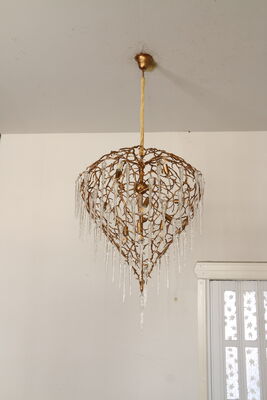 Geométrico Art Deco Pendente de cristal de grande porte Lâmpadas de latão Quadro de luxo Lobby Declaração Iluminação