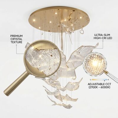 Luz pendente de bronze, corpo de metal dourado feito-à-medida, temperatura de cor ajustável 3000-6500K antiferrugem para villa
