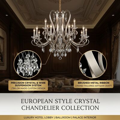 Luz pendente de fita de cristal de escada lustre europeu personalizado LED escovado pendurado 220V-240V 100W-300W