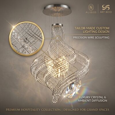 Lustre de fita de cristal estilo europeu, design de iluminação personalizada, led 220v-240v, 100w-300w, palácio histórico