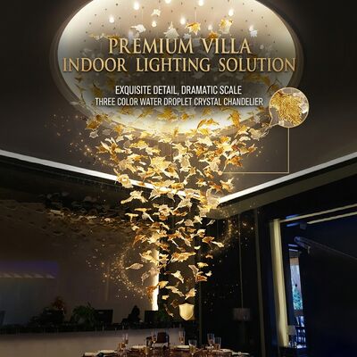 Lustre de gota de água de três cores, pingente de cristal, luz AC220V, botão interruptor, altura ajustável, 50 cm, hotel
